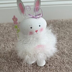Adorable White Bunny Figurine with Pink Accents